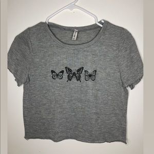 Grey butterfly crop top